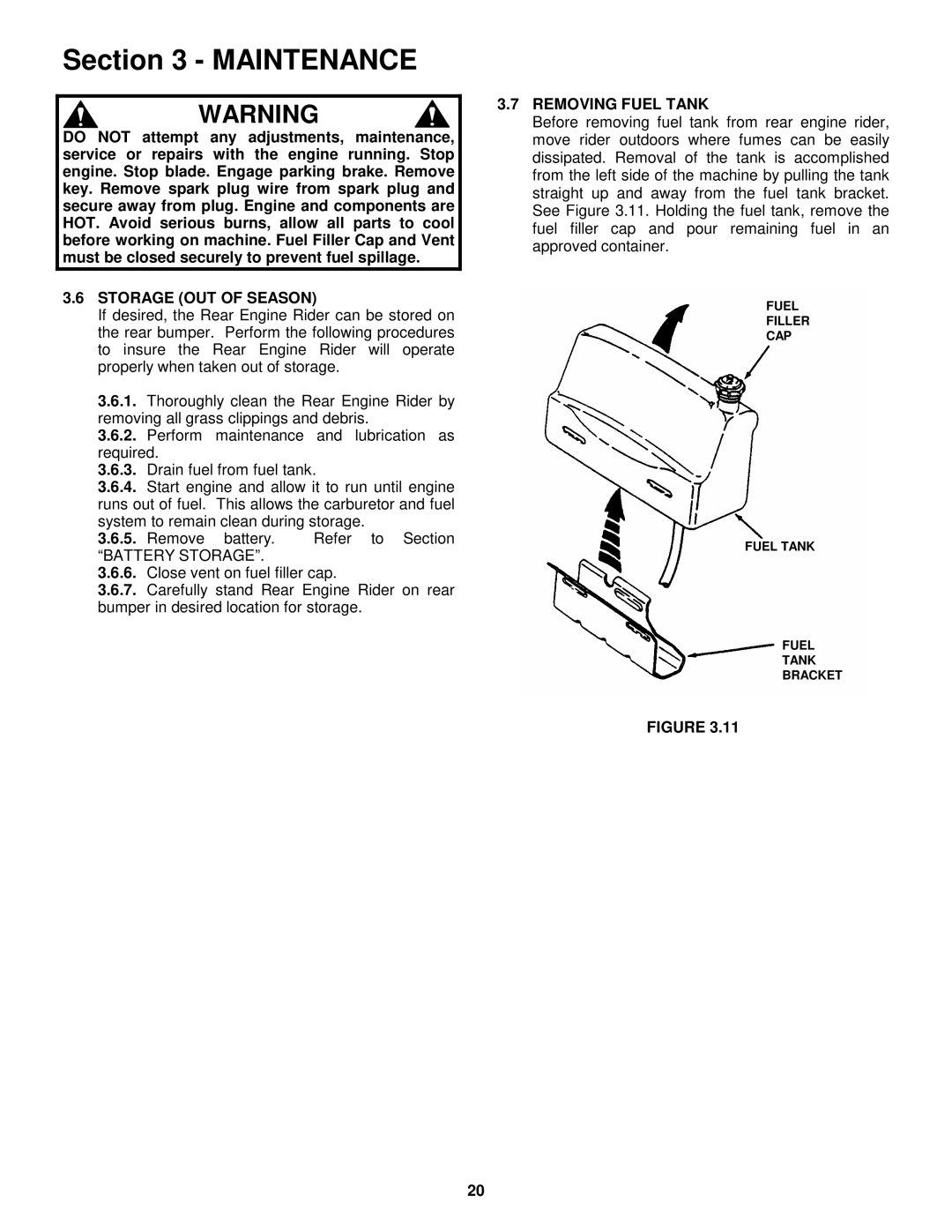 Snapper E281022BE, E281222BE, E331522KVE, E281222BE, E281022BE, E331522KVE Storage OUT of Season, Removing Fuel Tank 