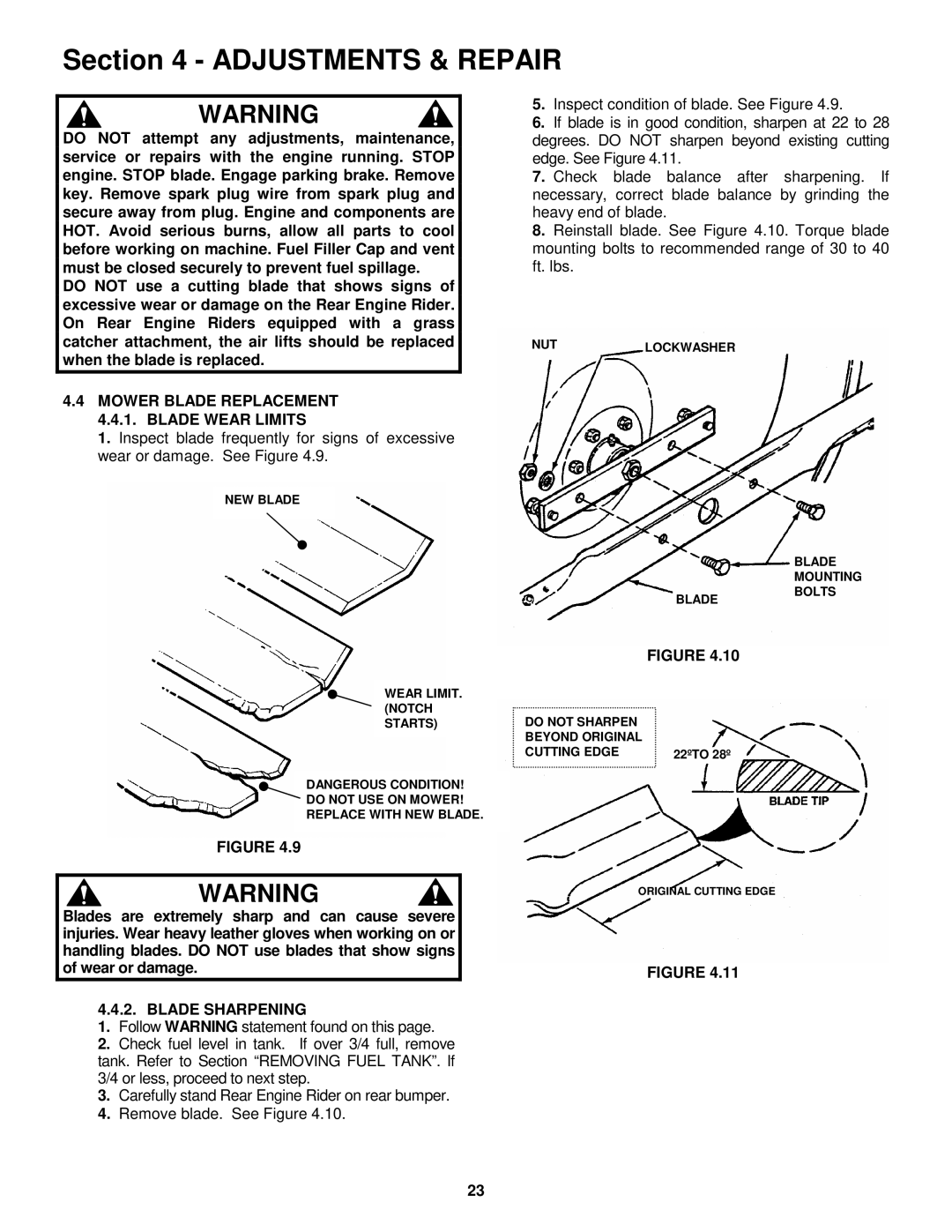 Snapper E281318BE, E331518KVE Mower Blade Replacement 4.4.1. Blade Wear Limits, Blade Sharpening 