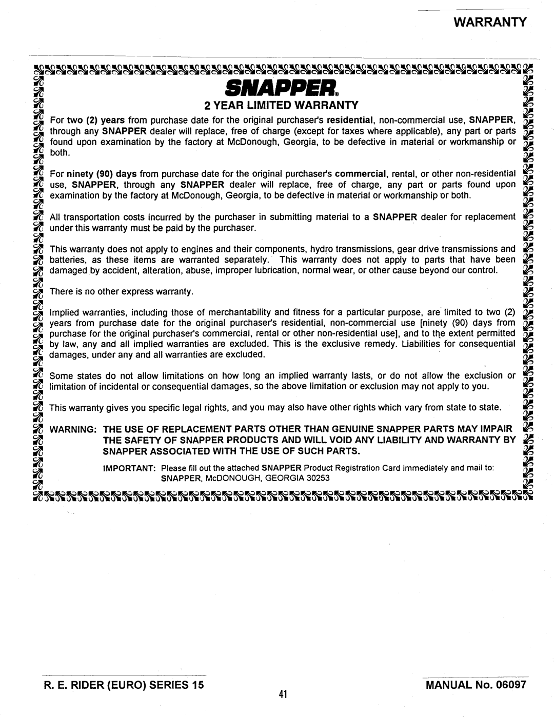 Snapper E331315BVE manual
