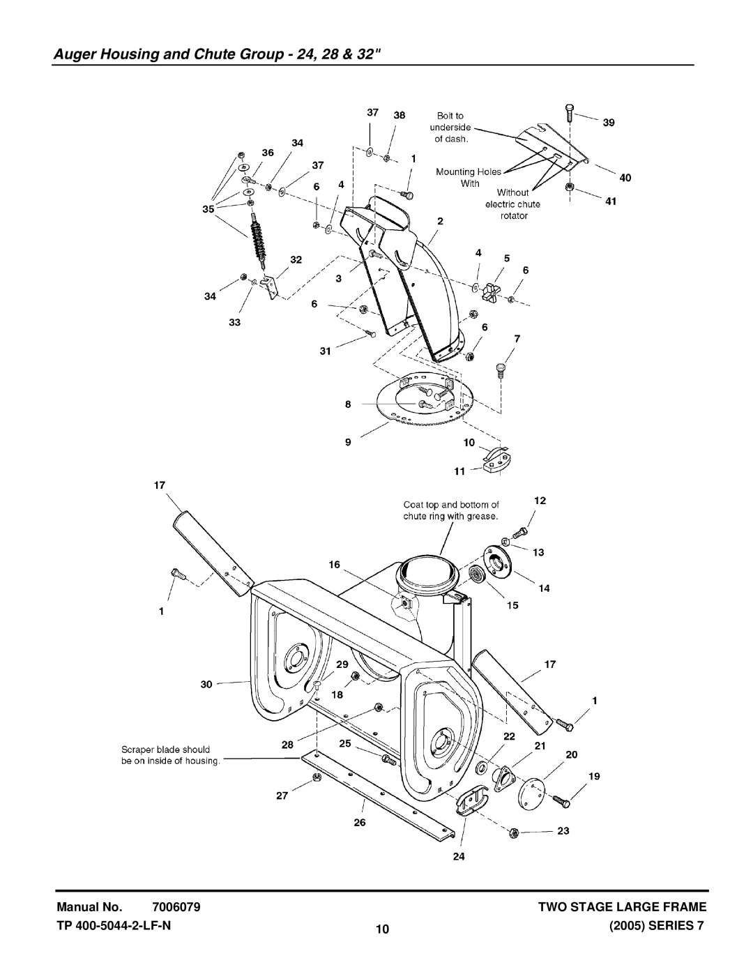 Snapper 9247E, E9247, E10287, E11327, E12387, 12387E, 11327E, 10287E manual Auger Housing and Chute Group 24, 28 