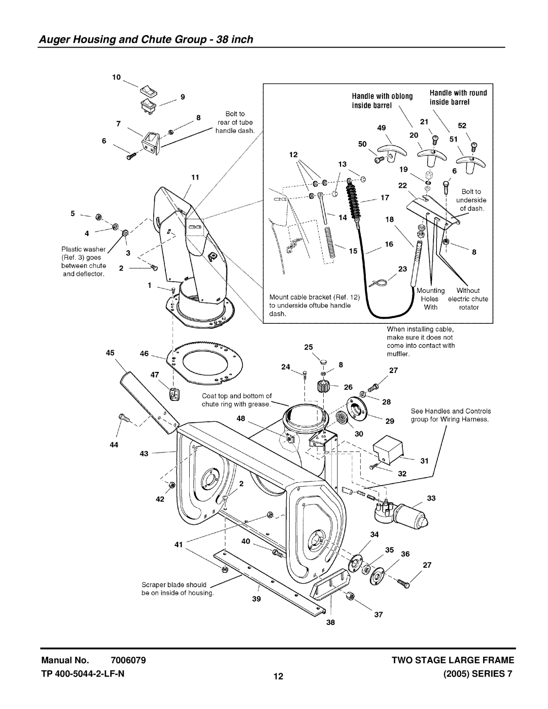 Snapper E12387, E9247, E10287, 9247E, E11327, 12387E, 11327E, 10287E manual Auger Housing and Chute Group 38 inch 