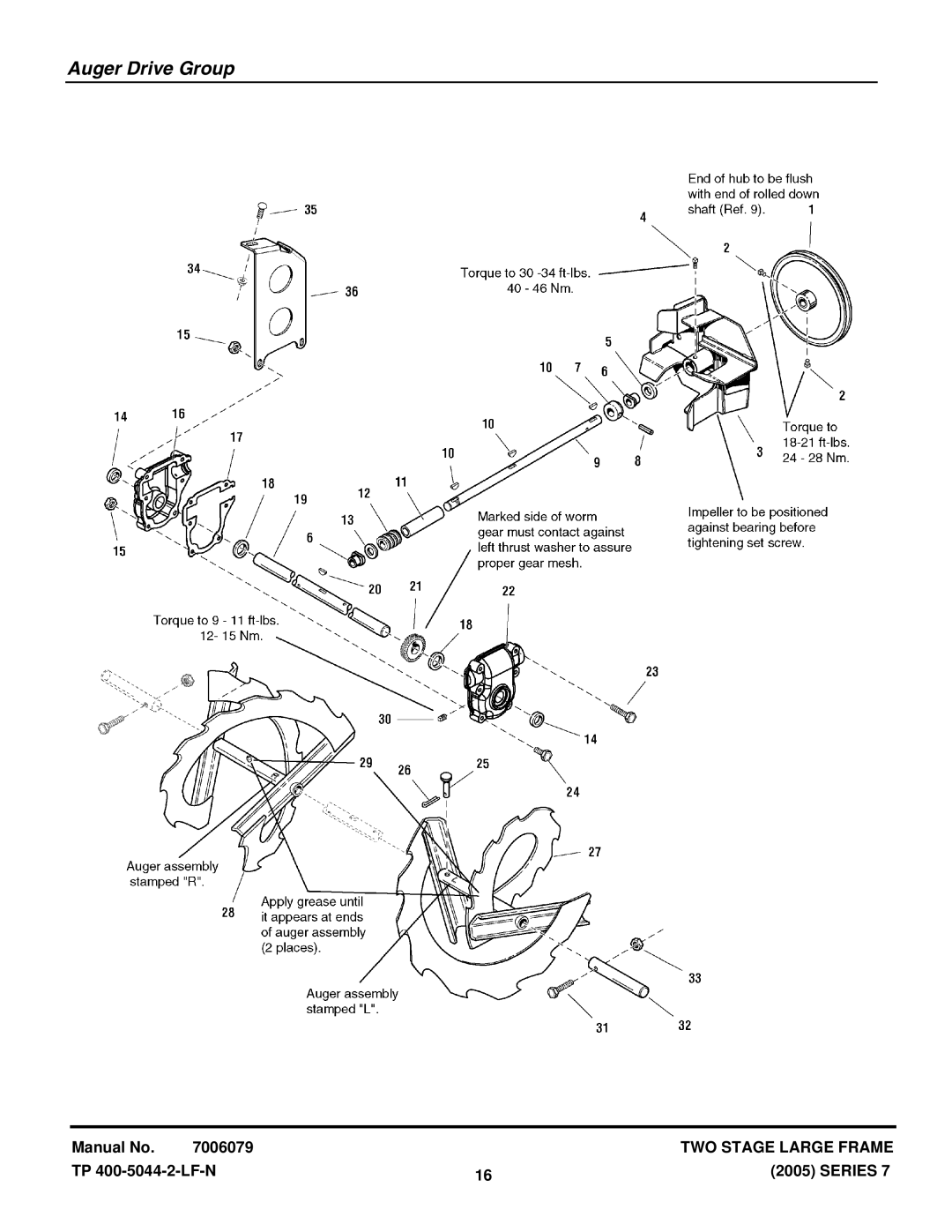 Snapper E9247, E10287, 9247E, E11327, E12387, 12387E, 11327E, 10287E manual Auger Drive Group 