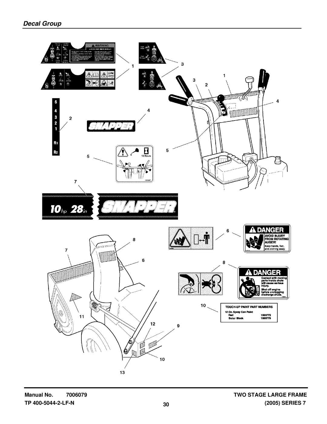 Snapper 11327E, E9247, E10287, 9247E, E11327, E12387, 12387E, 10287E manual Decal Group 