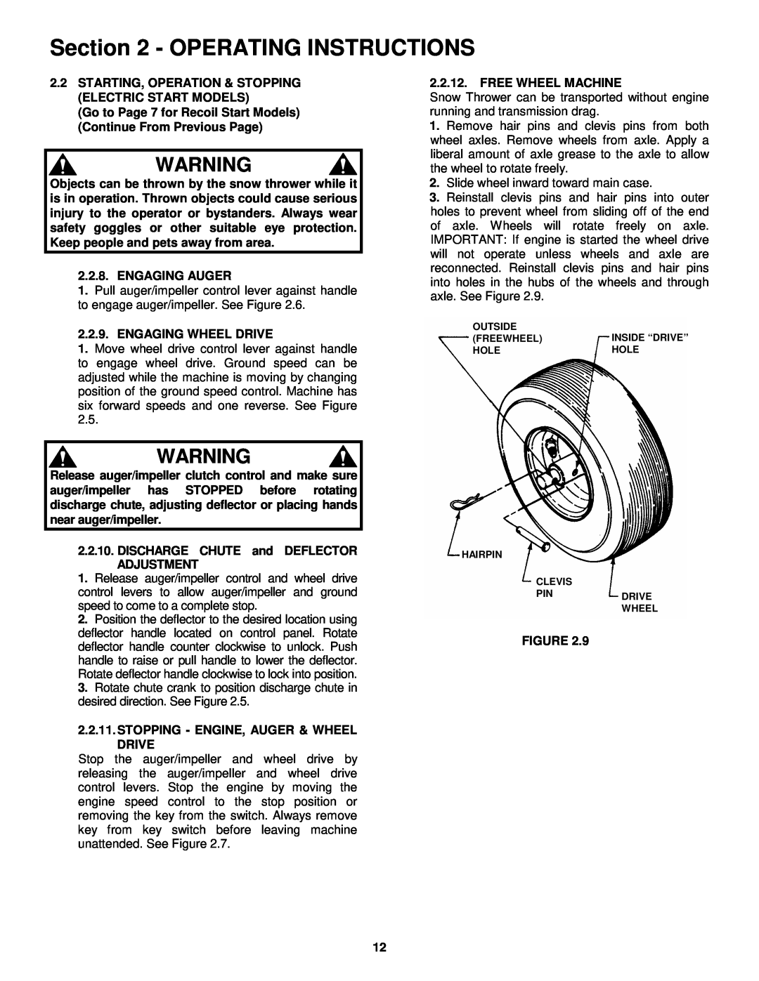 Snapper E9265, E11305 important safety instructions Operating Instructions, Engaging Auger 