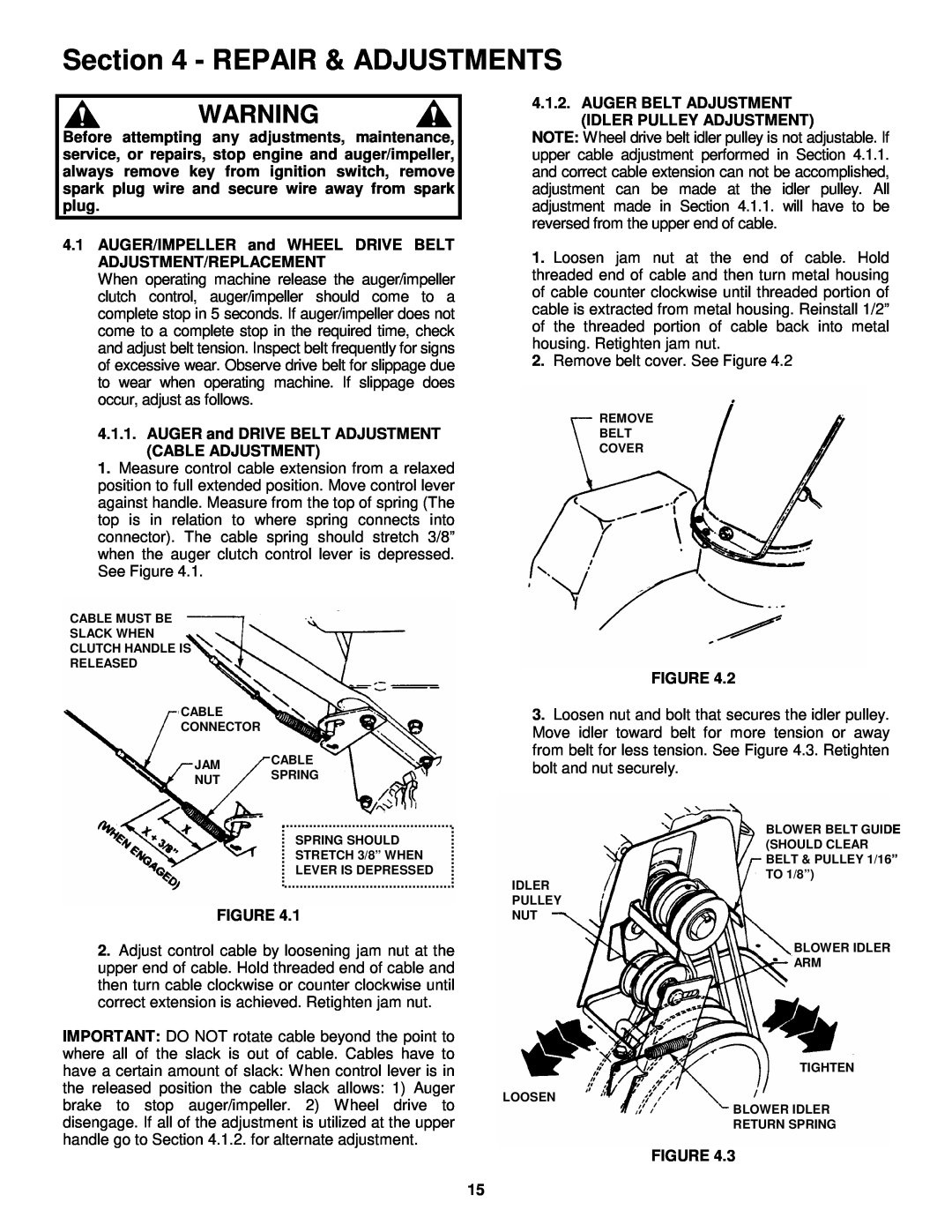 Snapper E11305, E9265 important safety instructions Repair & Adjustments 