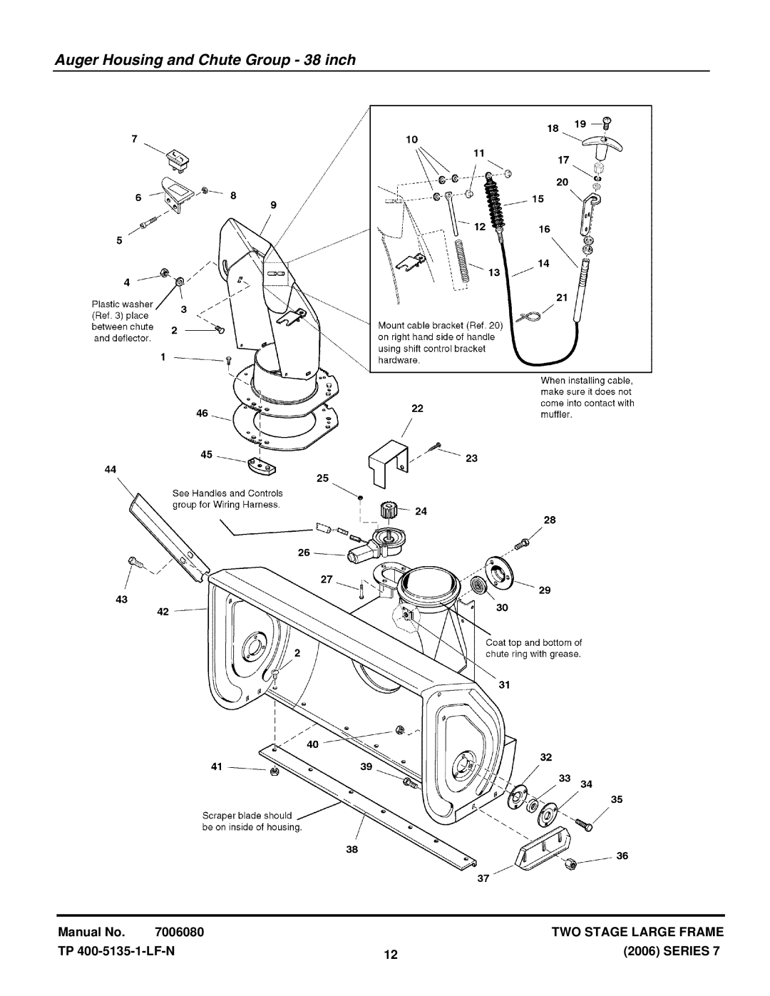 Snapper E115327, E95247, E105287, 95247E, E13387, 13387E, 105287E, 115327E manual Auger Housing and Chute Group 38 inch 