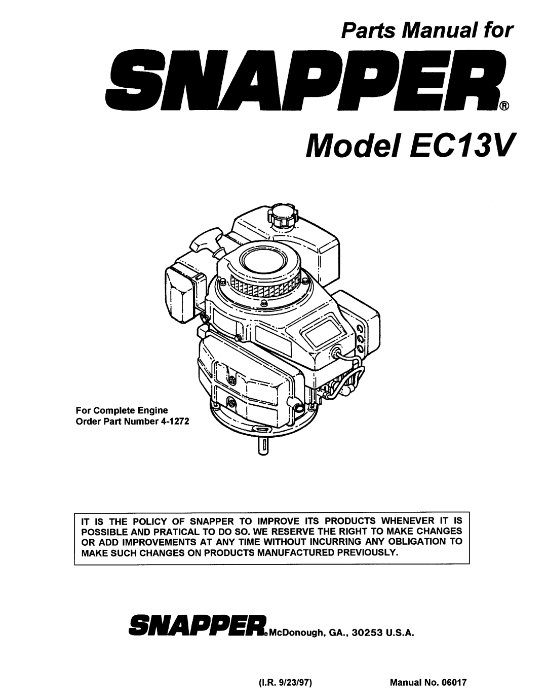 Snapper EC13V manual 