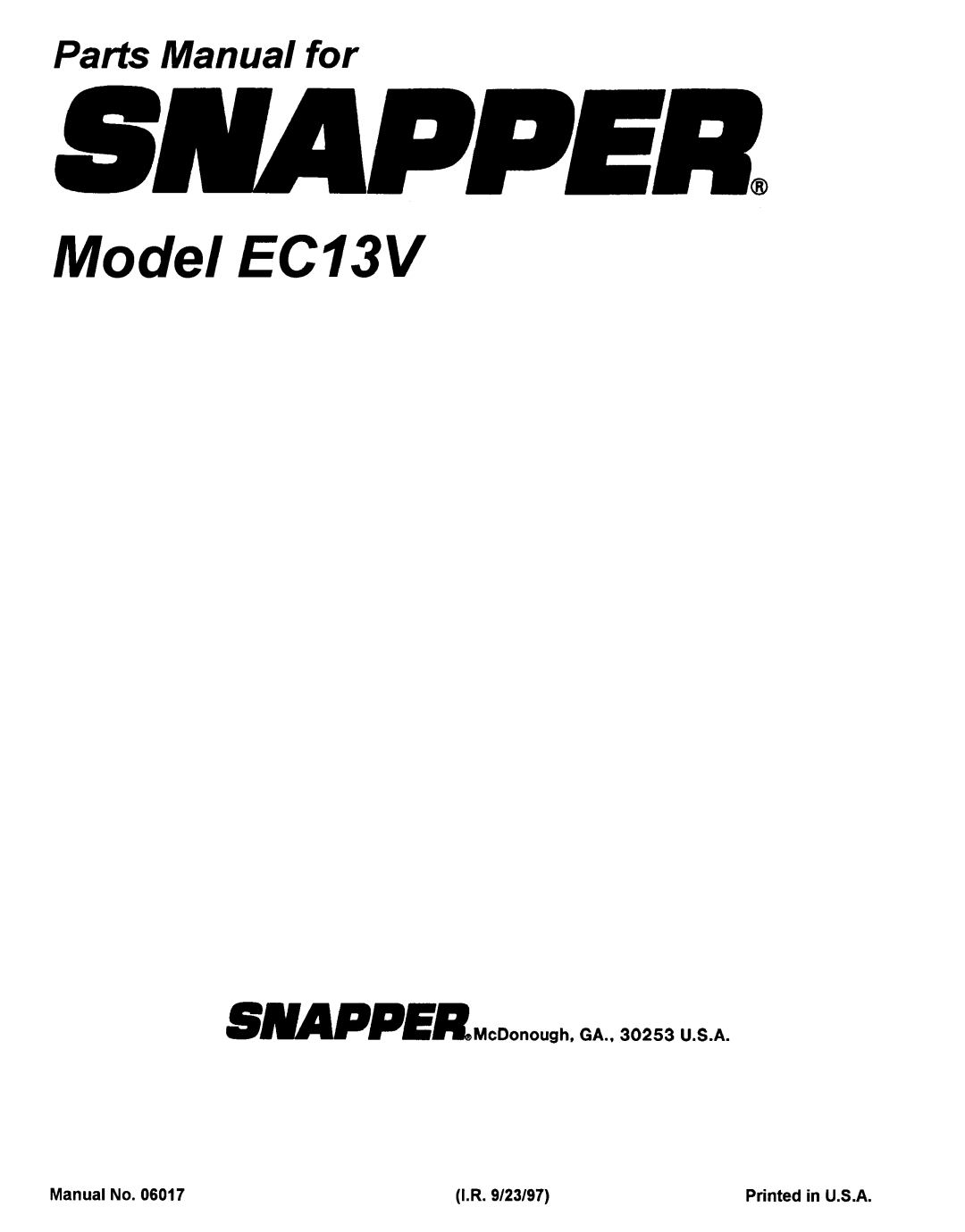Snapper EC13V manual 
