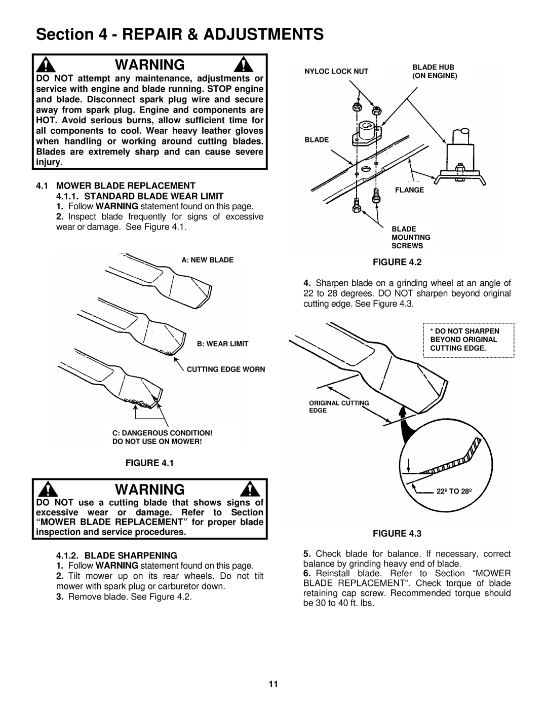 Snapper ECLP21 551HV Repair & Adjustments, Mower Blade Replacement 4.1.1. Standard Blade Wear Limit, Blade Sharpening 