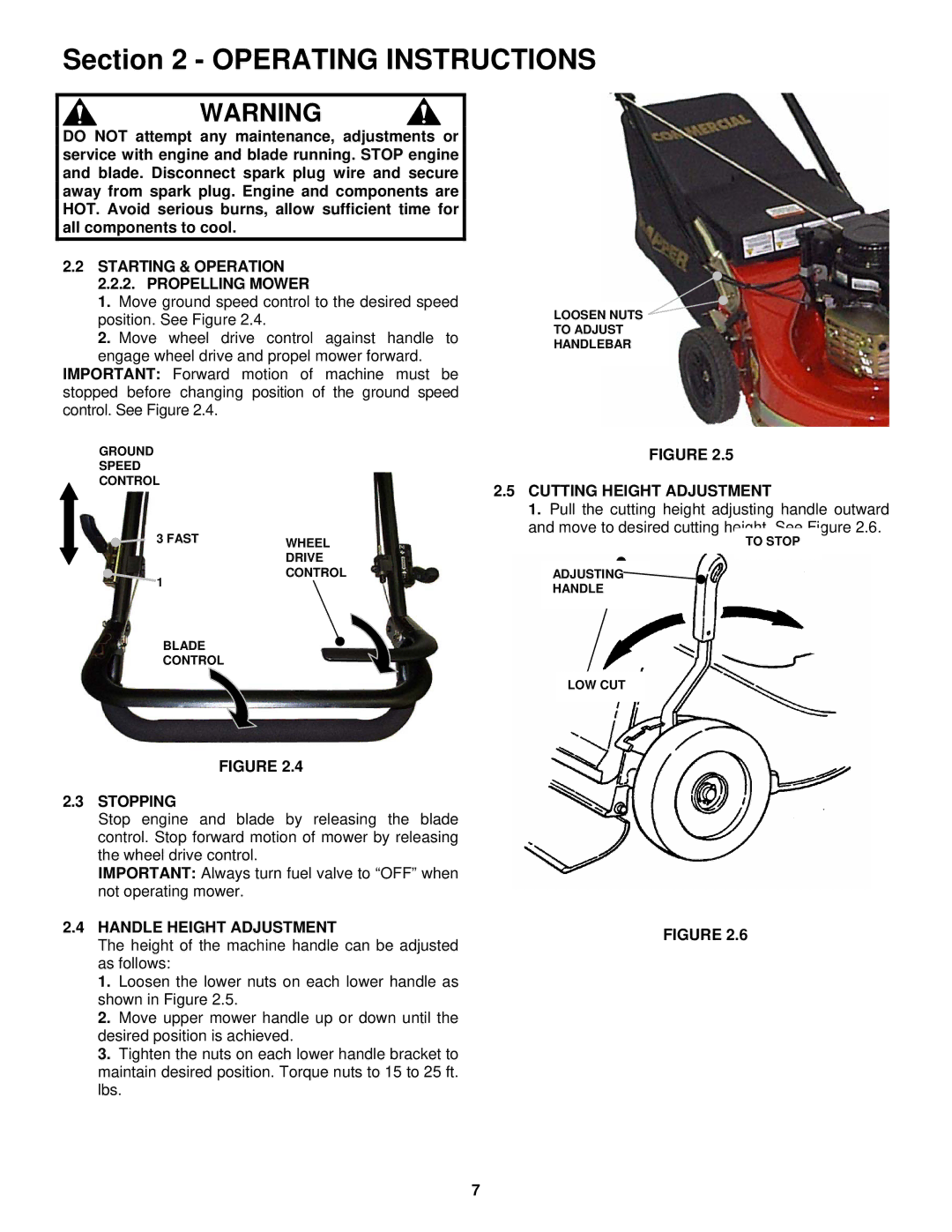 Snapper ECLP21 551HV Starting & Operation 2.2.2. Propelling Mower, Stopping, Handle Height Adjustment 