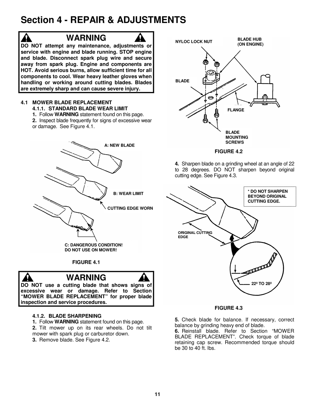 Snapper ECLP21601RV Repair & Adjustments, Mower Blade Replacement 4.1.1. Standard Blade Wear Limit, Blade Sharpening 