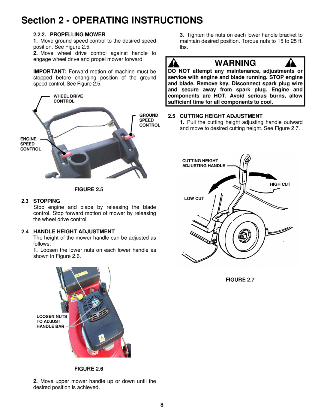 Snapper ECLP21602KWV Propelling Mower, Stopping, Handle Height Adjustment, Cutting Height Adjustment 