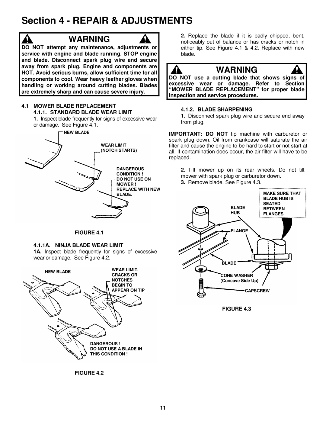 Snapper EFRP216516BV Repair & Adjustments, Mower Blade Replacement 4.1.1. Standard Blade Wear Limit, Blade Sharpening 