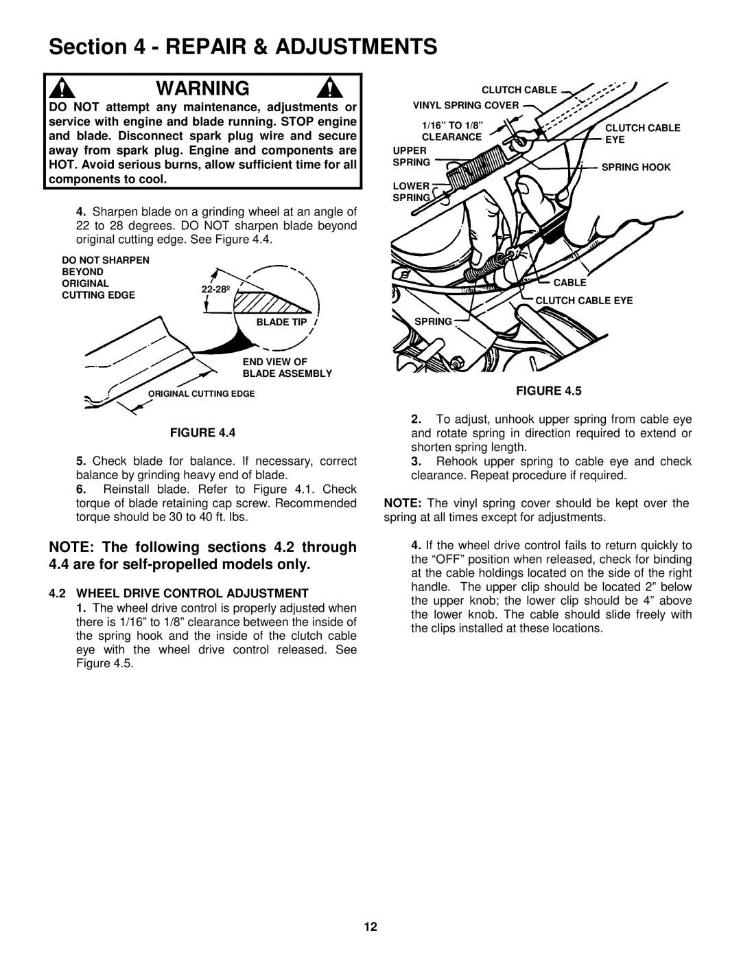 Snapper EFRP216516BV important safety instructions Wheel Drive Control Adjustment 