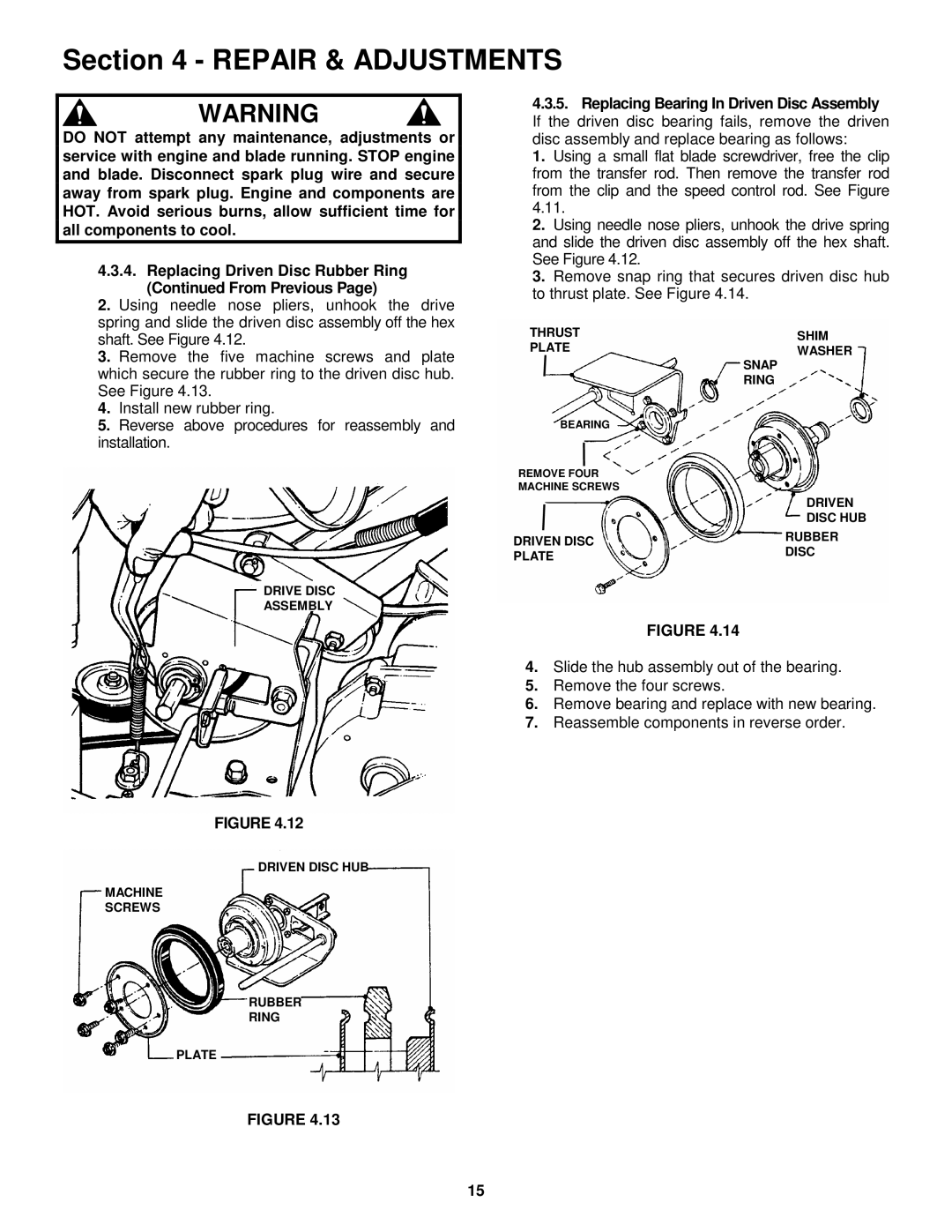 Snapper EFRP216516BV important safety instructions Drive Disc Assembly 