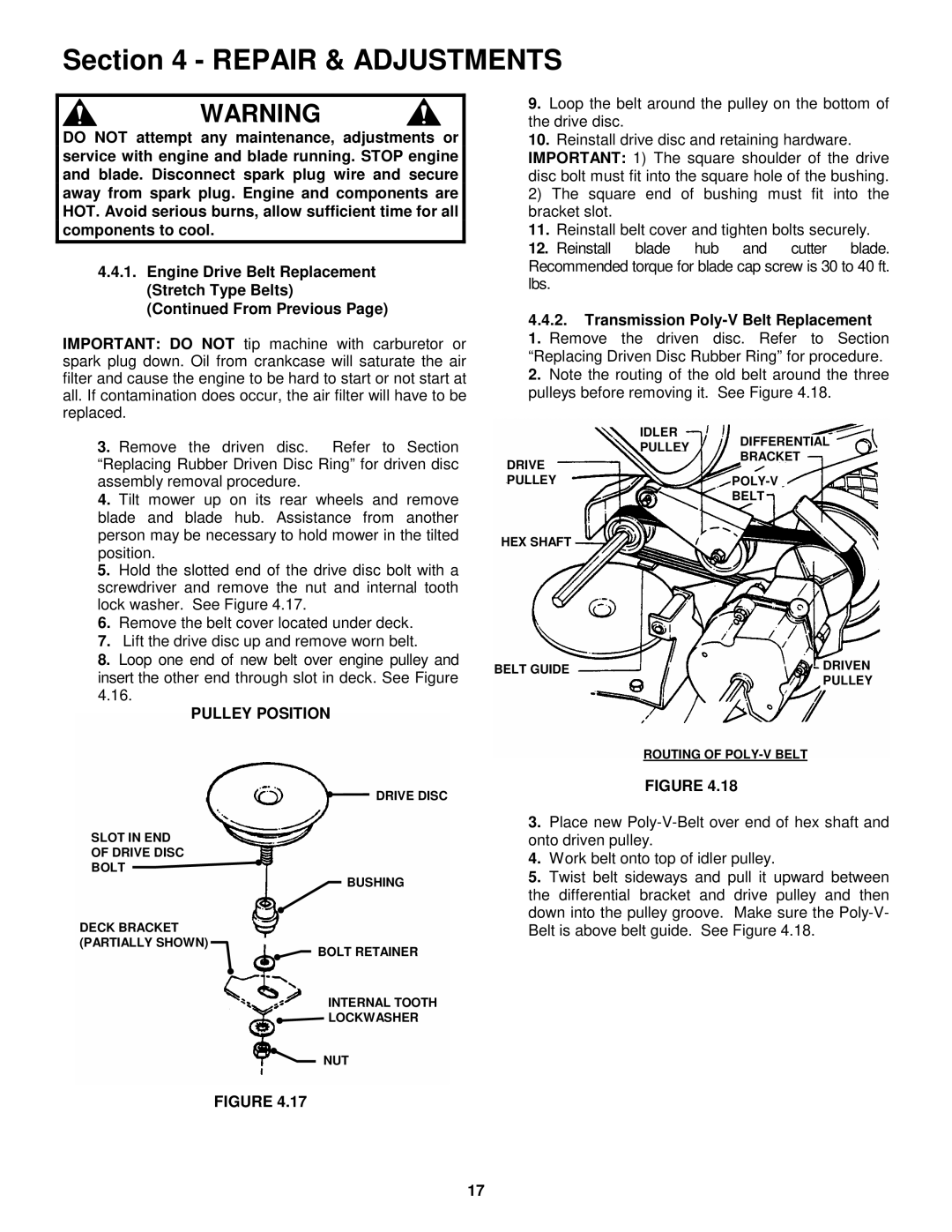 Snapper EFRP216516BV important safety instructions Pulley Position 