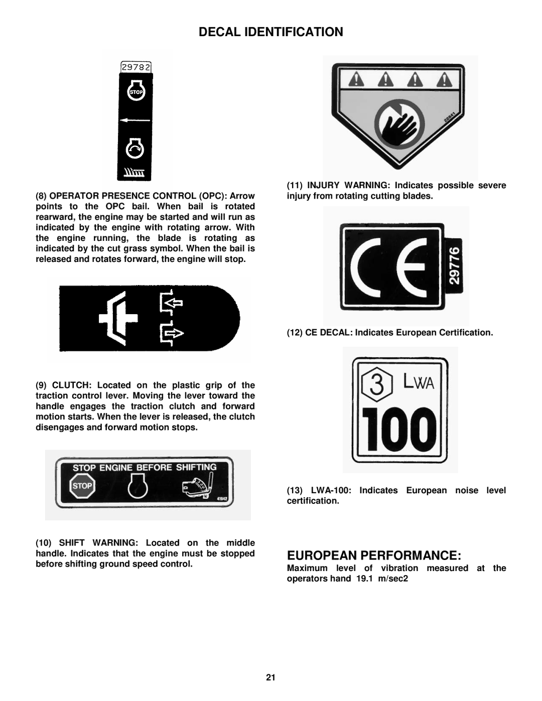 Snapper EFRP216516BV important safety instructions European Performance 