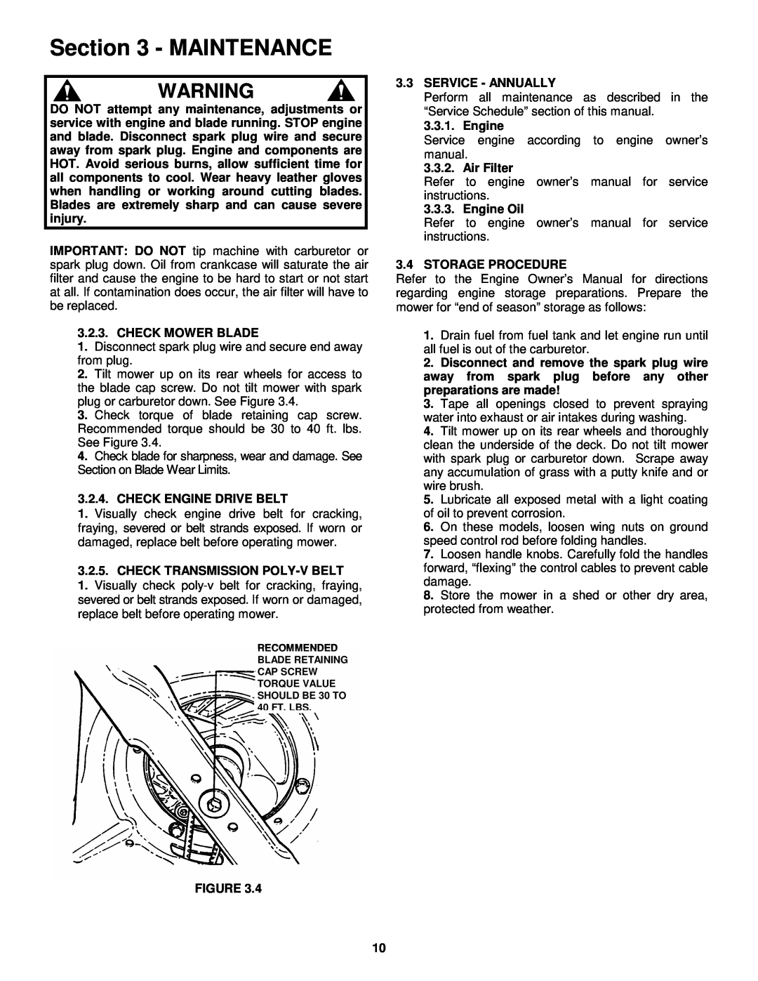 Snapper EFRP216516BV important safety instructions Maintenance, Check Mower Blade 