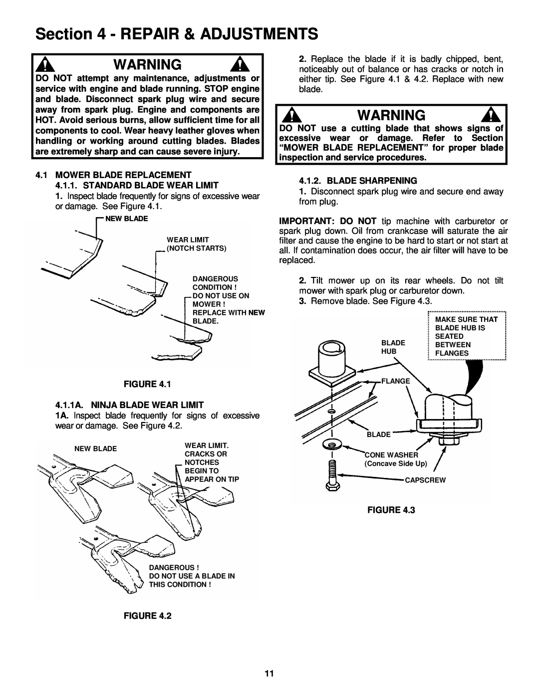 Snapper EFRP216516BV important safety instructions Repair & Adjustments 