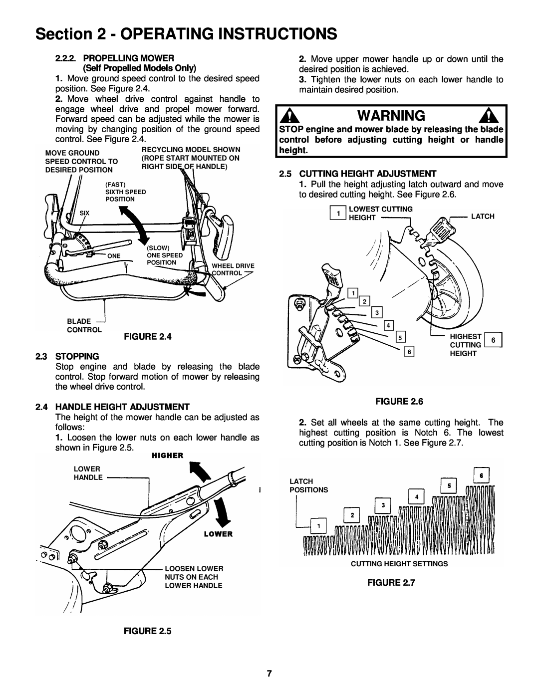 Snapper EFRP216516BV Operating Instructions, PROPELLING MOWER Self Propelled Models Only, Cutting Height Adjustment 