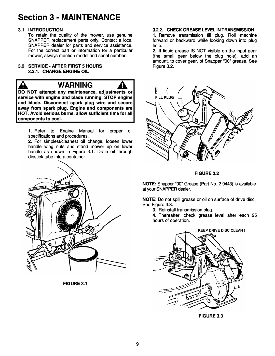 Snapper EFRP216516BV important safety instructions Maintenance 