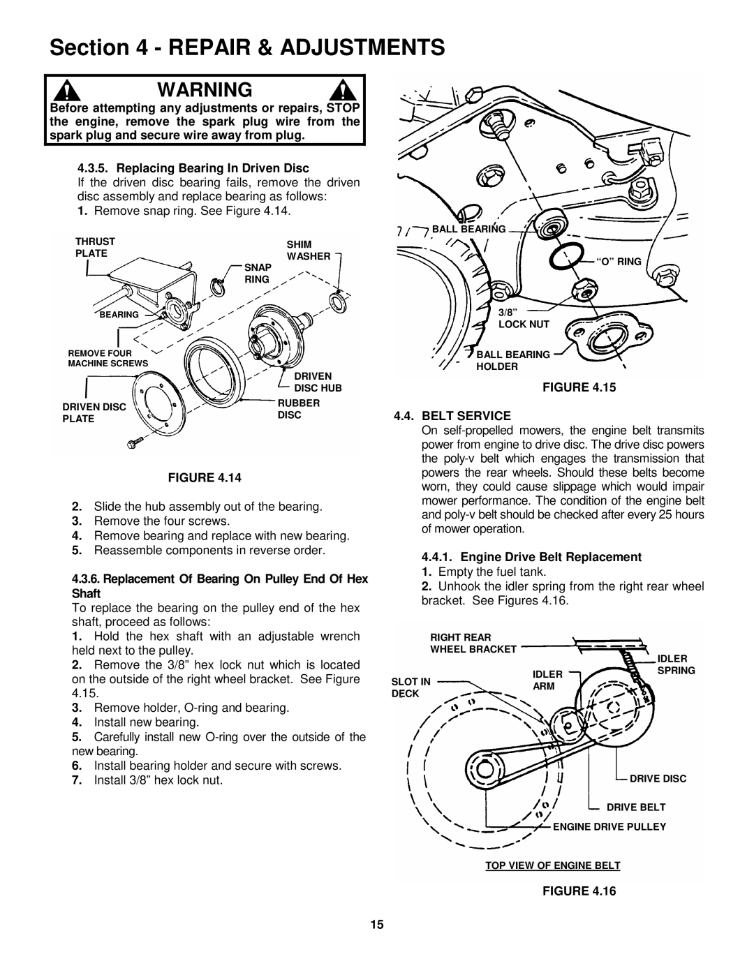 Snapper P216012TV, FRP216012TV, EFRP216012TV, EFRP216512TV, EFRP216516TV Replacement Of Bearing On Pulley End Of Hex Shaft 