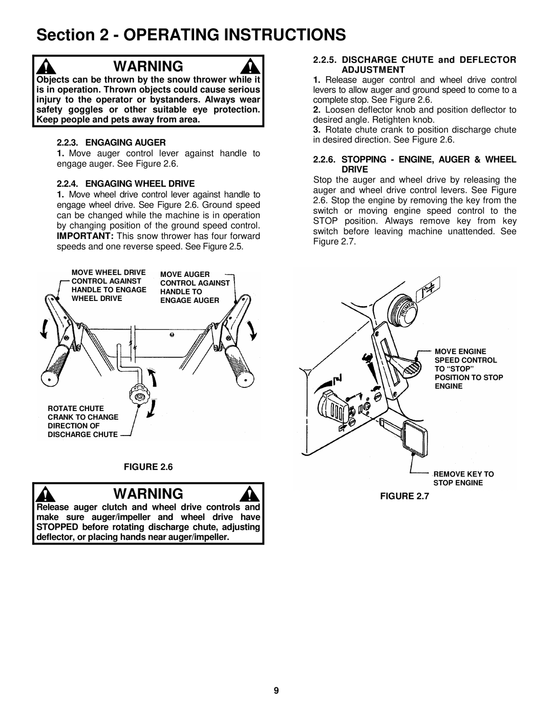 Snapper EI7243, EI55223 Engaging Auger, Engaging Wheel Drive, Stopping ENGINE, Auger & Wheel Drive 