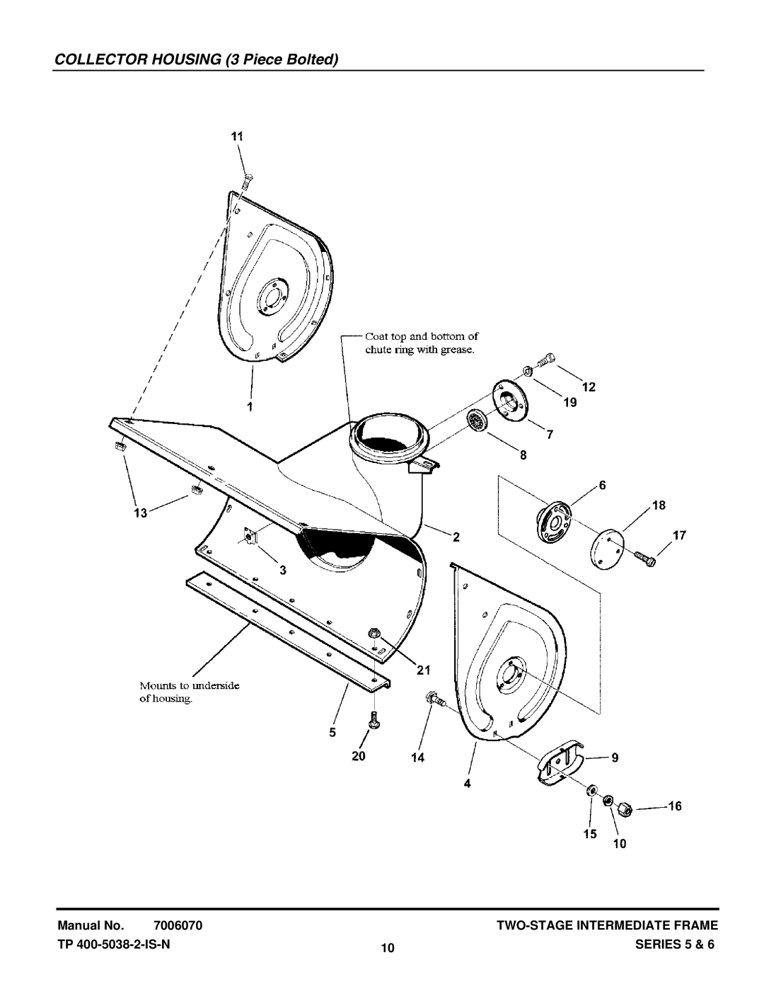 Snapper EI75225, I85245E manual Collector Housing 3 Piece Bolted 