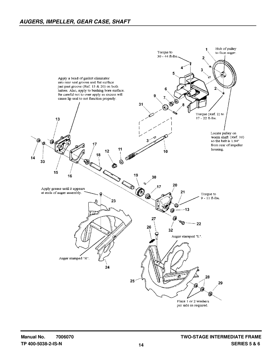 Snapper EI75225, I85245E manual AUGERS, IMPELLER, Gear CASE, Shaft 