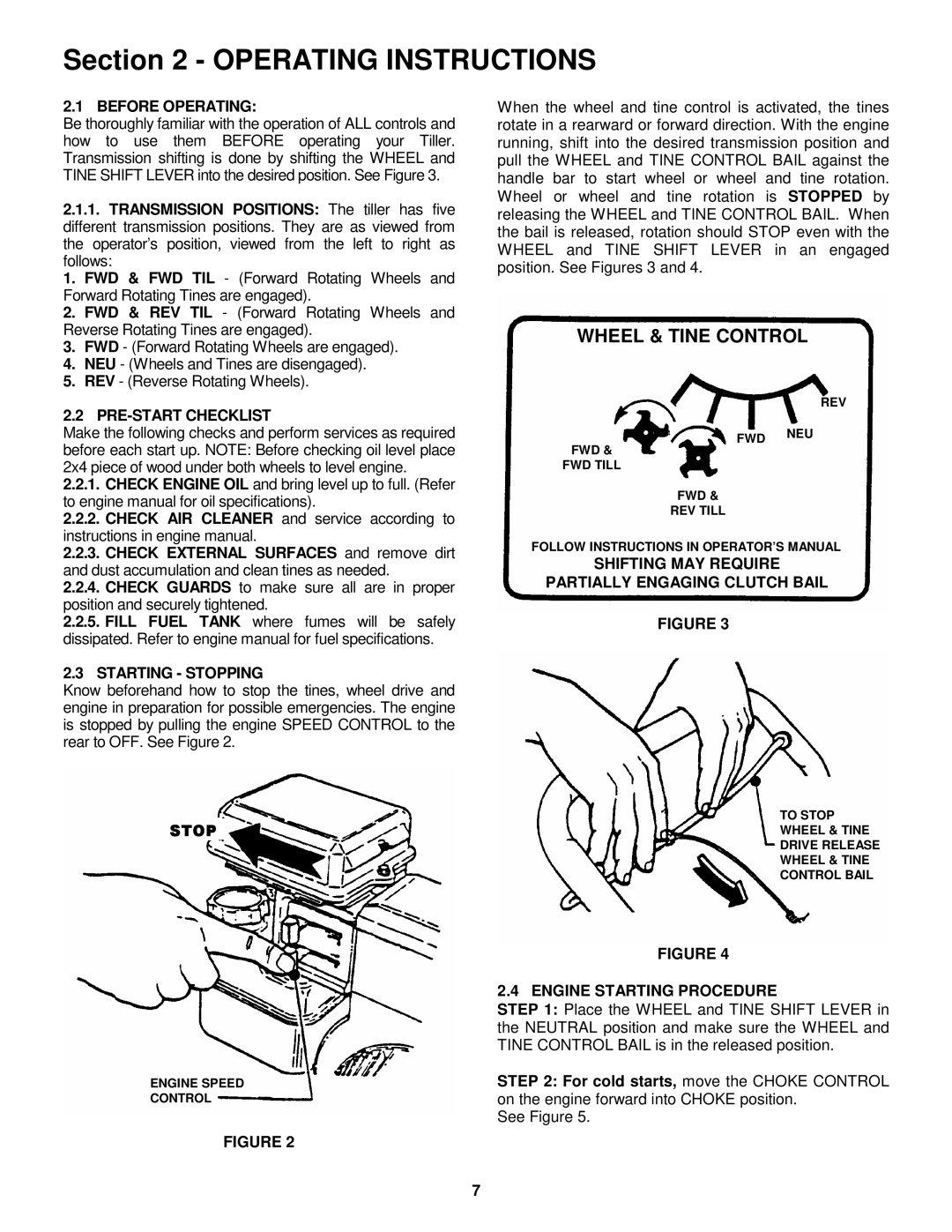 Snapper EICFR5004B important safety instructions Wheel & Tine Control 