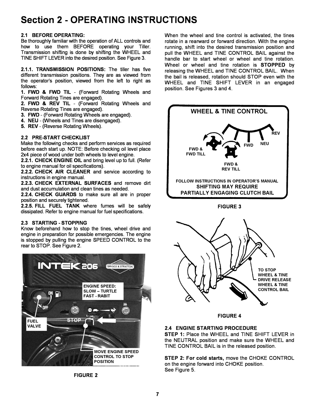 Snapper EICFR5505BV important safety instructions Operating Instructions, Wheel & Tine Control 