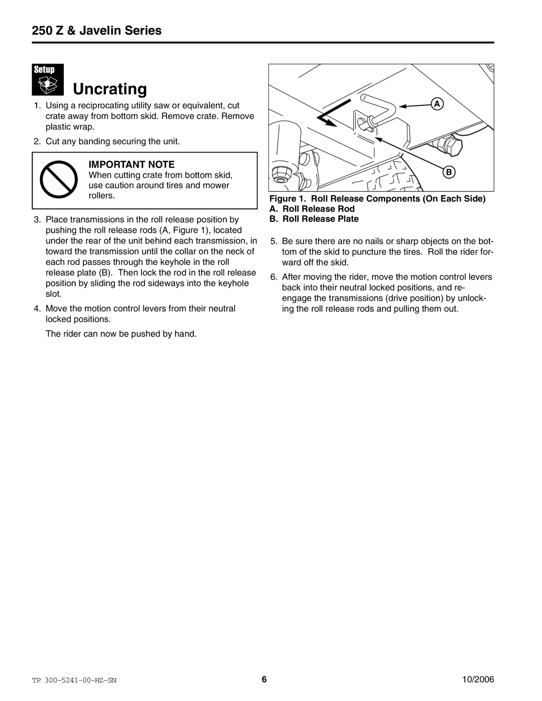 Snapper EJAV20441BVE2 manual Uncrating, Important Note 