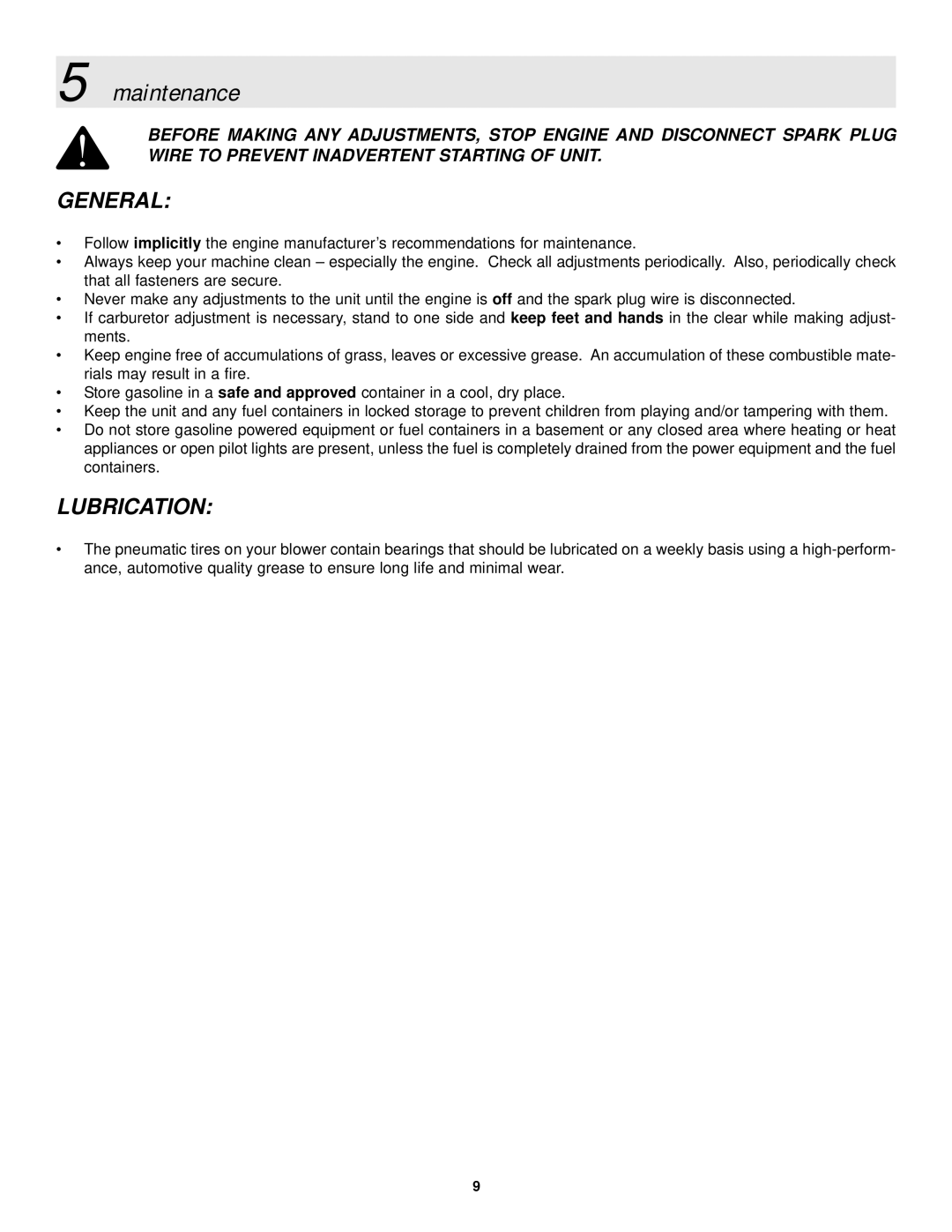 Snapper ELBC6151BV manual Maintenance, General, Lubrication 