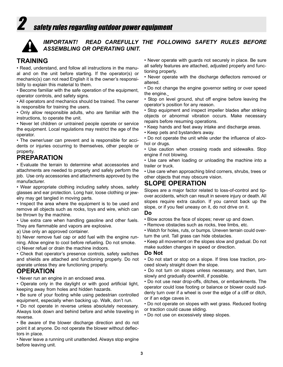 Snapper ELBC6152BV manual Safety rules regarding outdoor power equipment, Training 