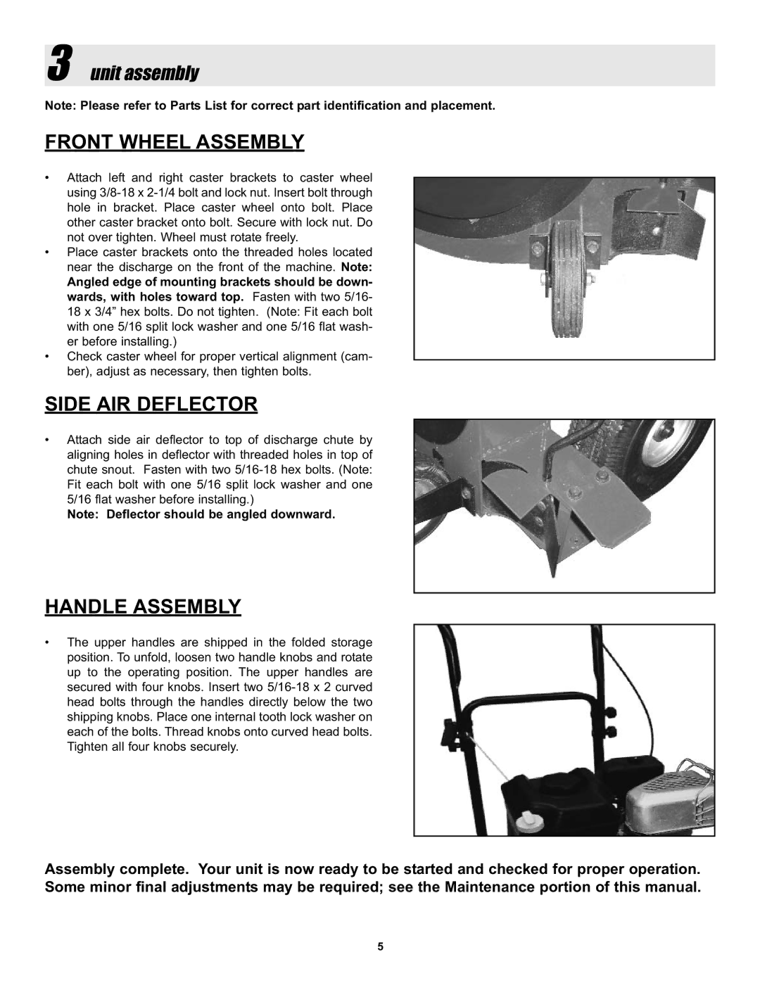 Snapper ELBC6152BV manual Front Wheel Assembly, Side AIR Deflector, Handle Assembly, Unit assembly 