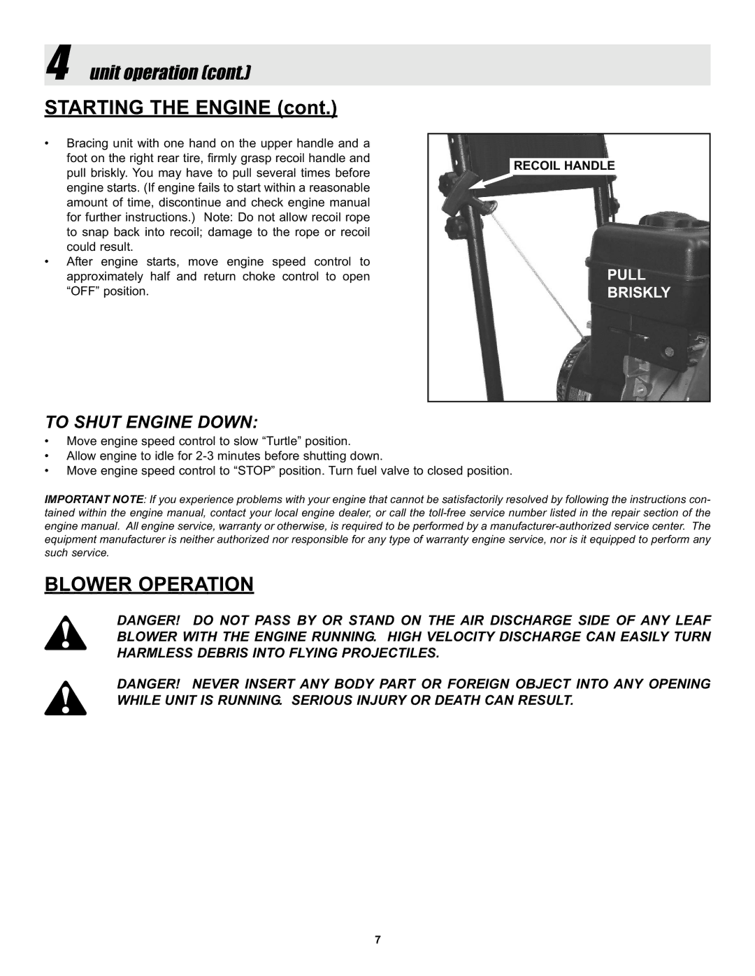 Snapper ELBX10152BV manual Starting the Engine, To Shut Engine Down 