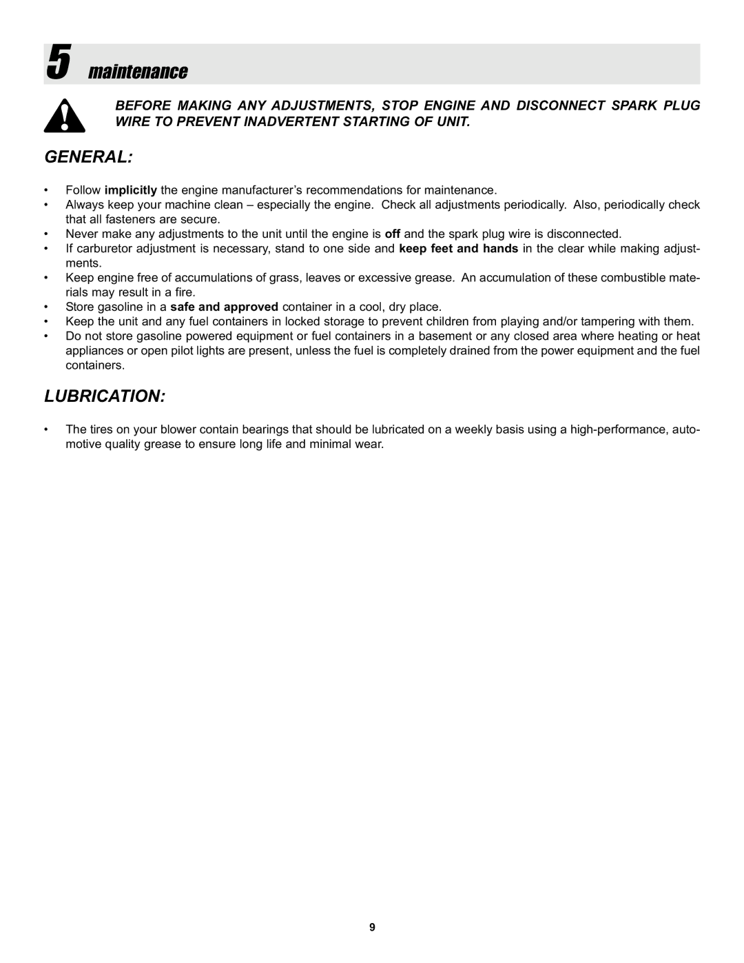 Snapper ELBX10152BV manual Maintenance, General, Lubrication 