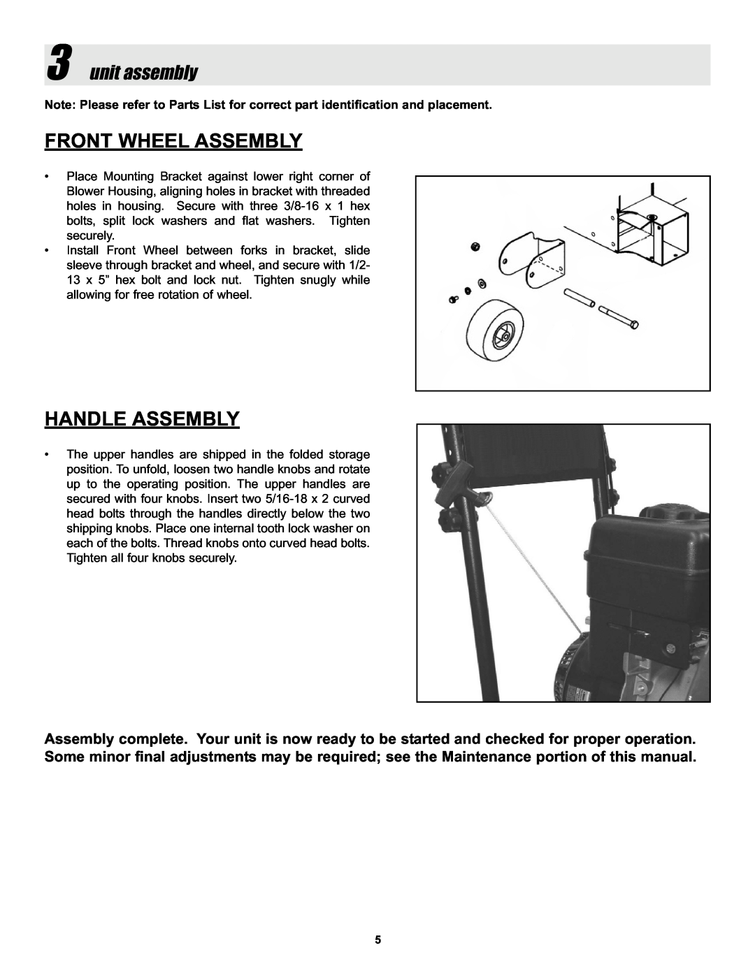 Snapper ELBX10152BV manual Front Wheel Assembly, Handle Assembly, unit assembly 