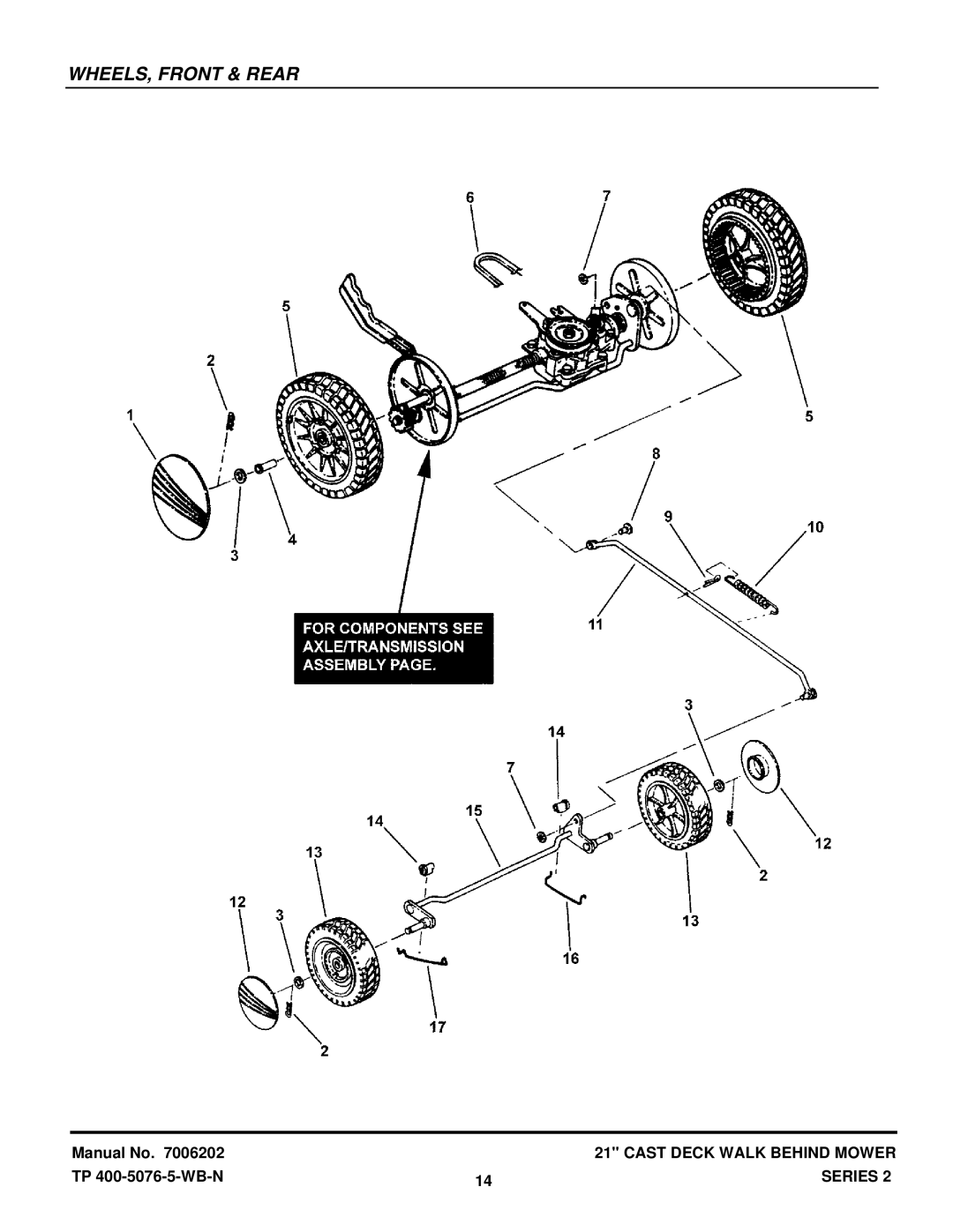 Snapper ELP21602E, ELP21502KWV manual WHEELS, Front & Rear 