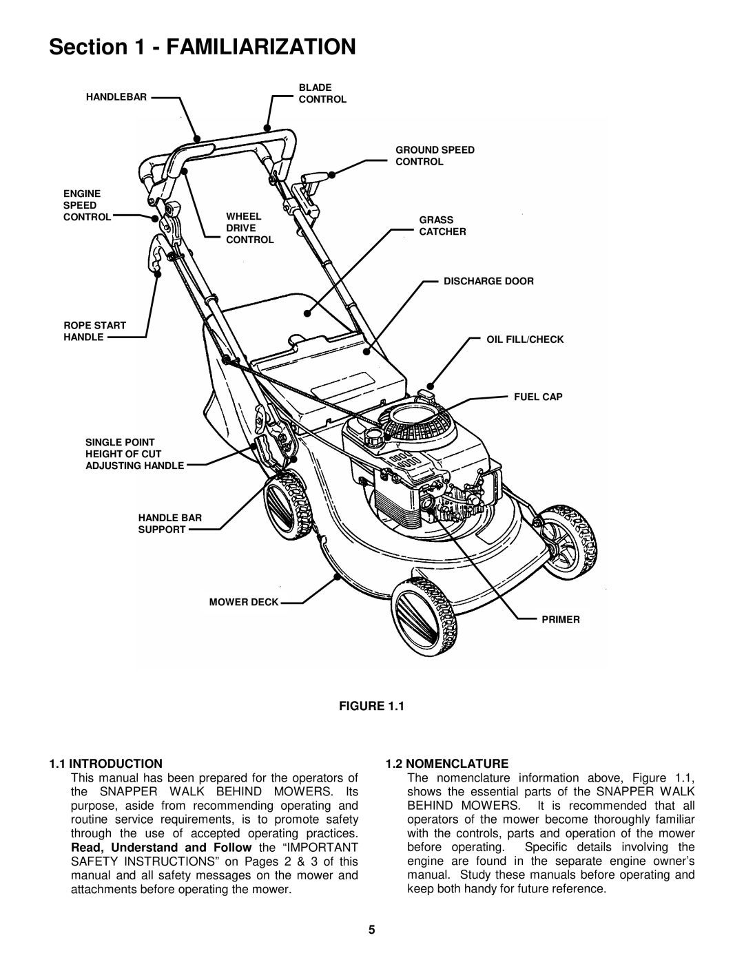 Snapper ELP21602E, ELP21502KWV, ELP21602, ELP21602, ELP2150KWV, ELP21602E Familiarization, Introduction, Nomenclature 