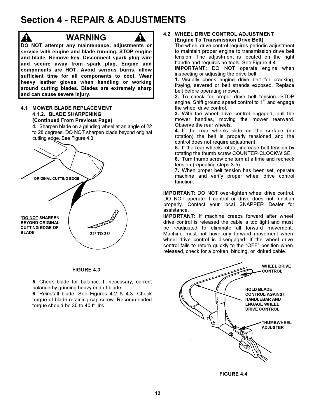 Snapper ELP216752BV important safety instructions Do not Sharpen Beyond Original Cutting Edge Blade 