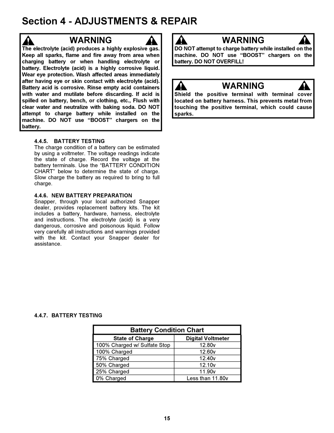 Snapper ELP216752BV Battery Testing, NEW Battery Preparation, State of Charge Digital Voltmeter 