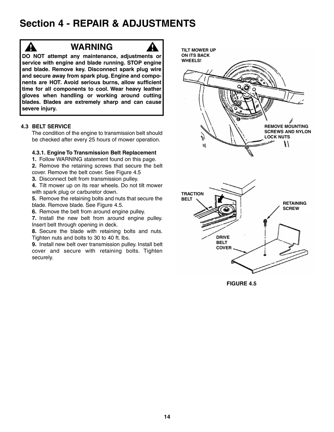 Snapper ELP216753BDV specifications Belt Service 