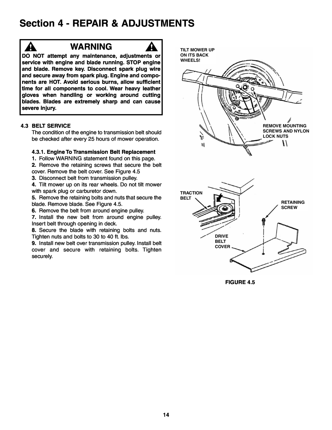 Snapper ELP216753BDV specifications Repair & Adjustments, Disconnect belt from transmission pulley 