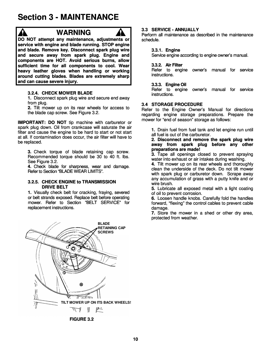 Snapper ELP21702BV important safety instructions Maintenance, Check Mower Blade 