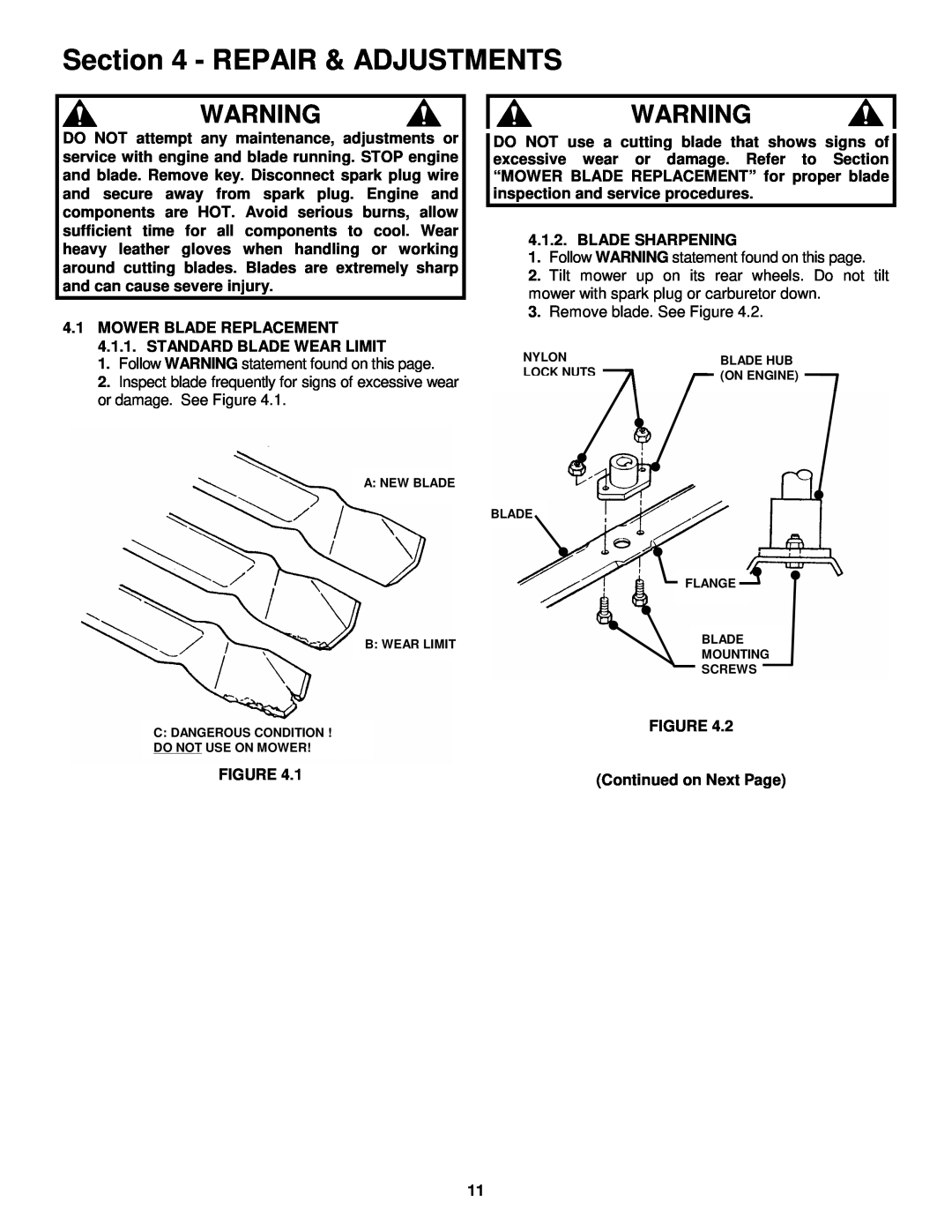 Snapper ELP21702BV important safety instructions Repair & Adjustments 