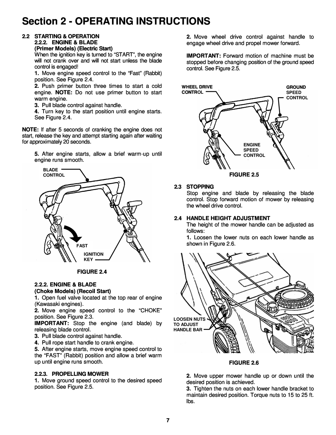 Snapper ELP21702BV Operating Instructions, 2.2.ENGINE & BLADE, Choke Models Recoil Start, Propelling Mower, 3STOPPING 