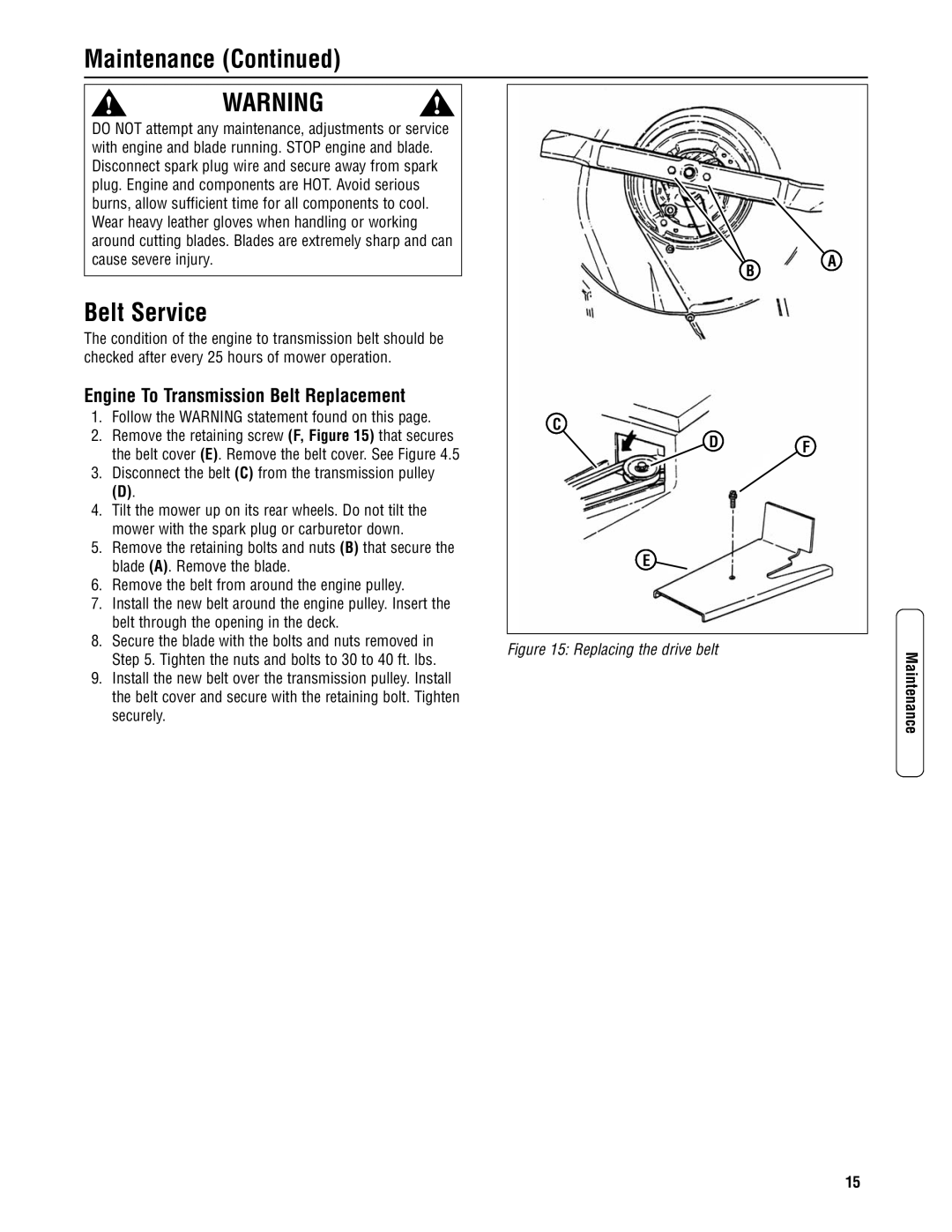 Snapper ELP21703BDV specifications Belt Service, Engine To Transmission Belt Replacement 