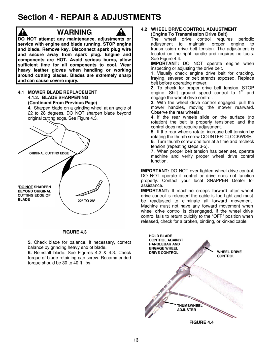 Snapper ELP21703BV important safety instructions Do not Sharpen Beyond Original Cutting Edge Blade 