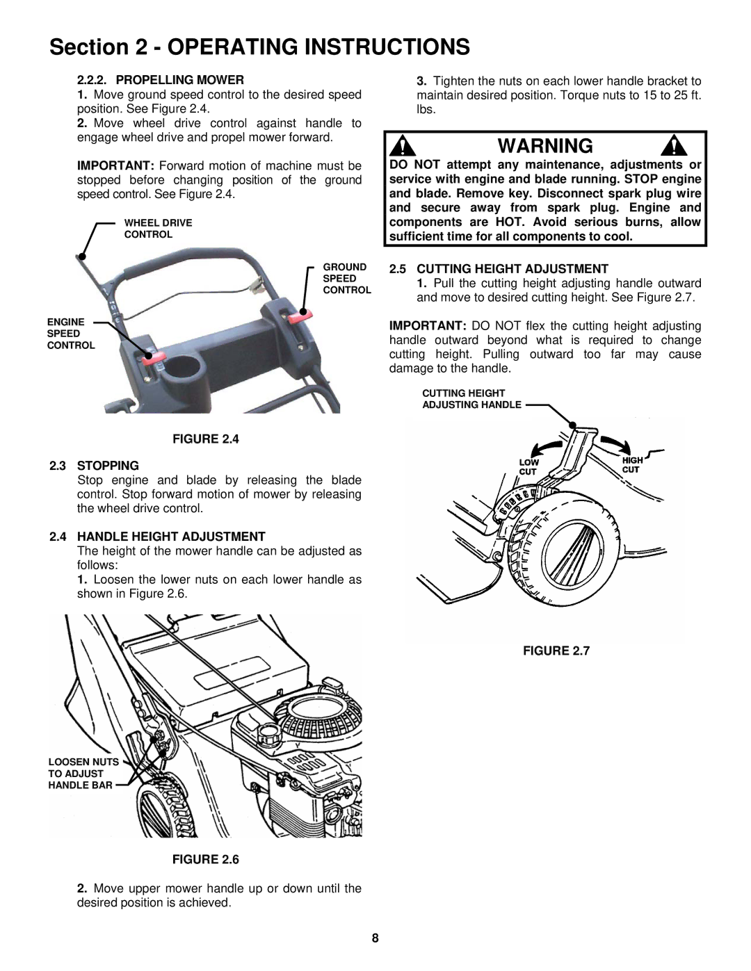 Snapper ELP21703BV Propelling Mower, Stopping, Handle Height Adjustment, Cutting Height Adjustment 